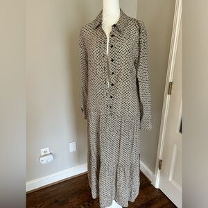 Whistle dress. Tan and blue floral pattern. Size medium. Button up. Tie waist.